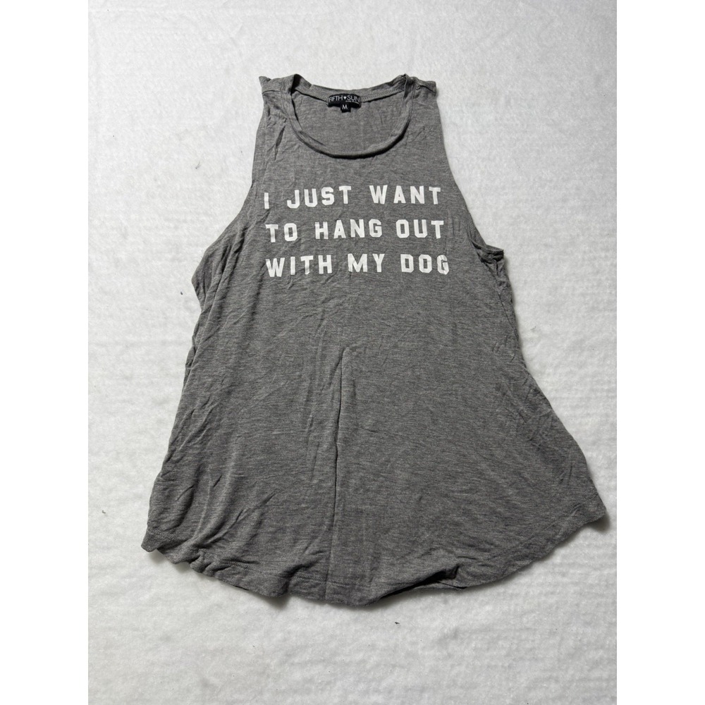 Fifth Sun Women's I Just Want To Hang Out With My Dog Tank Top Gray Size M
